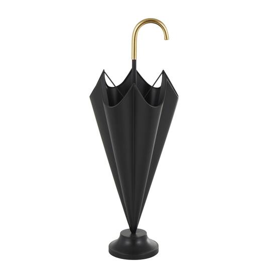 Black Metal Umbrella Stand with Gold Handle